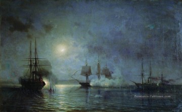 Navire de guerre œuvres - navires à vapeur turcs attaquent 44 armes à feu fregate flore 1857 Alexey Bogolyubov guerre navale navires de guerre